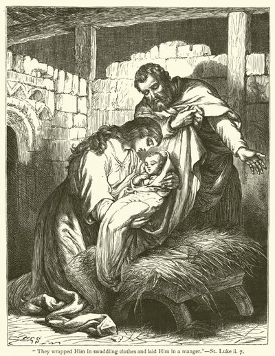 „Zabalili ho do plének a položili do jeslí“, sv. Lukáš, ii, 7 (rytina) od English School