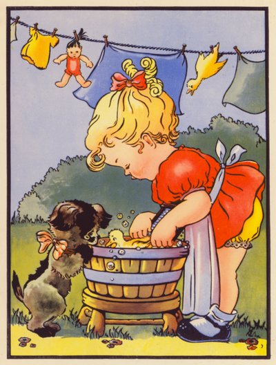 "Takto pereme naše oblečení" (barevná litografie) od English School