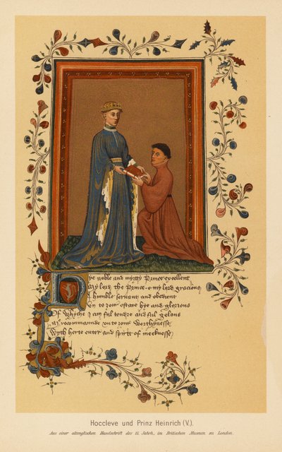 Thomas Hoccleve a Jindřich V. (barevná litografie) od English School