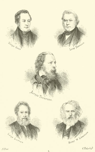 Thomas Hood, Lord Macaulay, Alfred Tennyson, Lord Lytton, Henry W Longfellow od English School