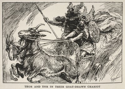 Thor a Tyr na voze taženém kozami. od English School