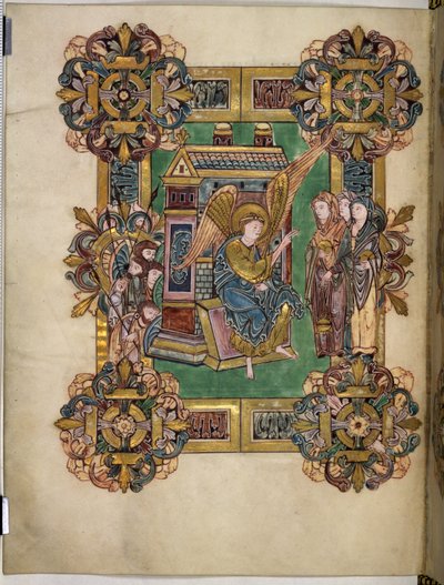 Tři Marie u hrobu, z Benedikcionálu svatého Æthelwolda, asi 963-984 (tuš a zlato na pergamenu) od English School