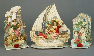 Tři vyskakovací chromolitografické valentýnské karty, kolem roku 1880-90 od English School
