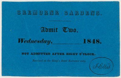 Vstupenka do Cremorne Gardens, Londýn, 1848 od English School