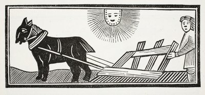 Tis a Pluh, který rozbíjí útroby Země pro zasetí kukuřice, ilustrace z Chap-books of the Eighteenth Century od Johna Ashtona, hospoda. 1882 od English School