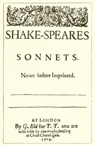 Titulní strana Shakespearových sonetů, 1609 od English School