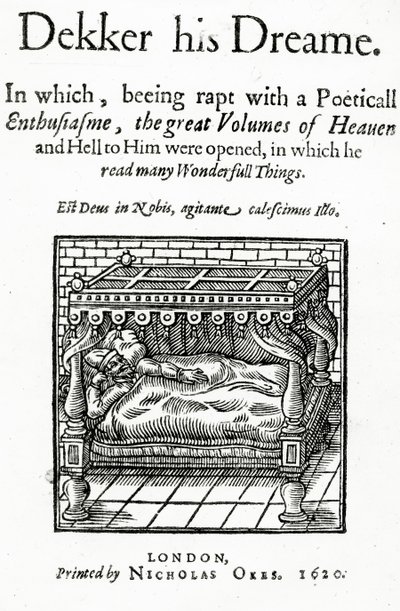 Titulní strana pro Dekker his Dreame od Thomase Dekkera, vydaná v roce 1620 od English School