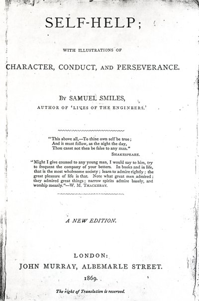 titulní strana pro svépomoc; s ilustracemi charakteru, chování a vytrvalosti od Samuela Smilese, vydáno 1869, (tištěný papír) od English School