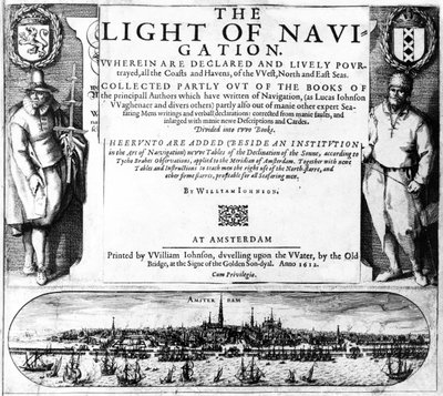 Titulní strana pro The Light of Navigation od Williama Johnsona, vydaná 1612 (knihtisk a rytina) od English School