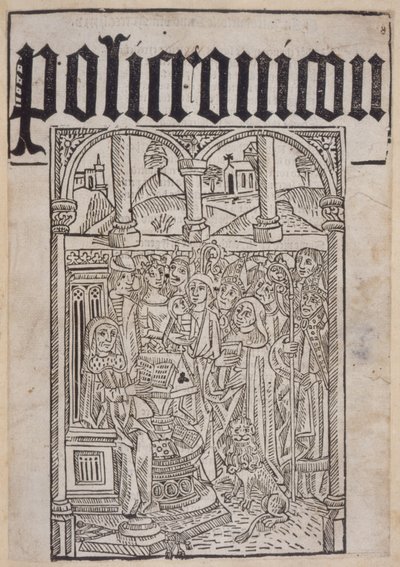 Titulní strana z Polychronikonu od Ranulf Higden († 1364), tisk Wynkyn de Worde, 1495 od English School