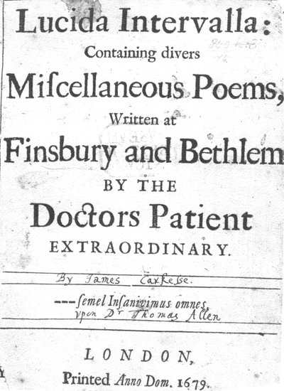 Titulní strana k Lucida Intervalla od Jamese Carkesse, vydaná 1679 (tištěný papír) od English School