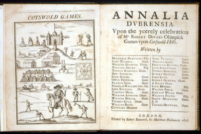 Titulní strana Annalia Dubrensia: Upon the Yeerely oslava pana Roberta Doversa Olimpick Games upon Cotswold Hills, 1636 od English School