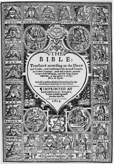 Titulní strana pro anglický překlad Ženevské bible, 1614 od English School