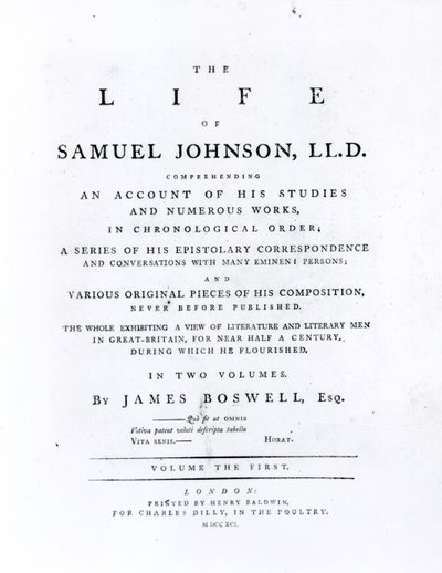 Titulní strana, ze Života Samuela Johnsona od Jamese Boswella (1740-1795) od English School