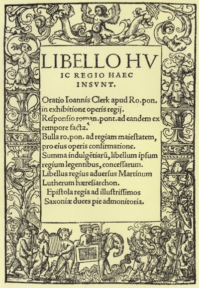 Titulní strana Jindřicha VIII. Obrana římskokatolické víry od English School