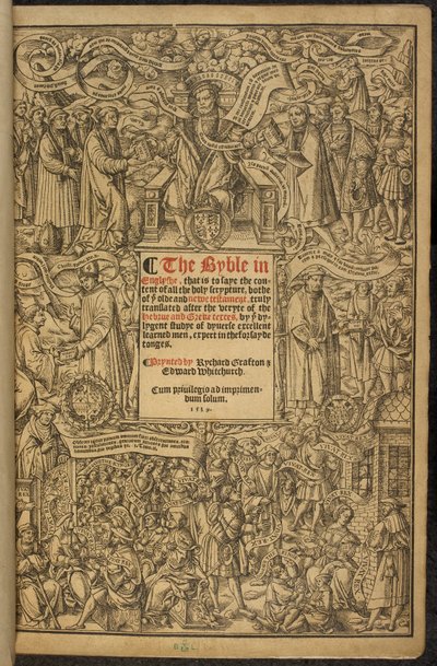 Titulní strana Velké Bible, někdy známá jako ‚Cromwellova Bible‘. od English School