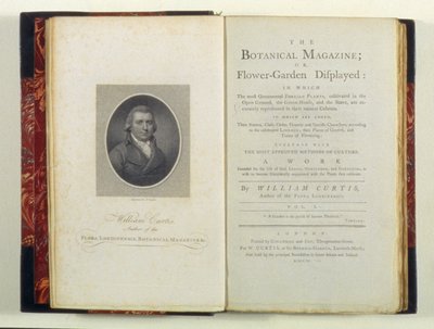 Titulní strana s portrétem Williama Curtise (1749-99), z The Botanical Magazine or Flower-Garden Displayed, od Williama Curtise, vydáno 1790 od English School