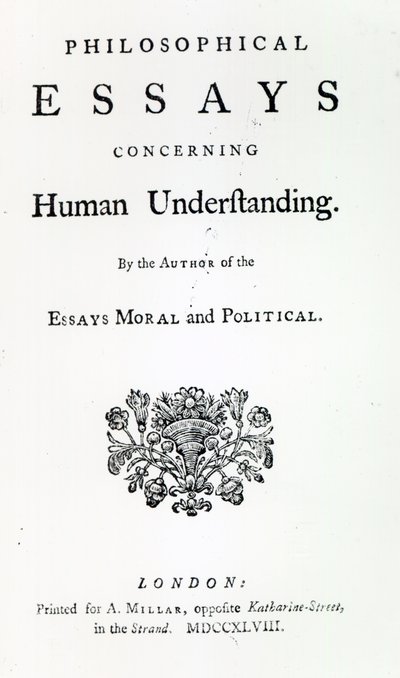 Titulní strana knihy Philosophical Essays Concerning Human Understanding od Davida Huma, 1748 (tisk) od English School