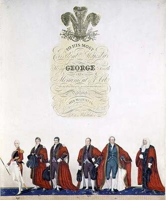 Titulní strana knihy "The Ceremonial of the Coronation of His Most Sacred Majesty, King George the Fourth" od Johna Whittakera, Londýn od English School
