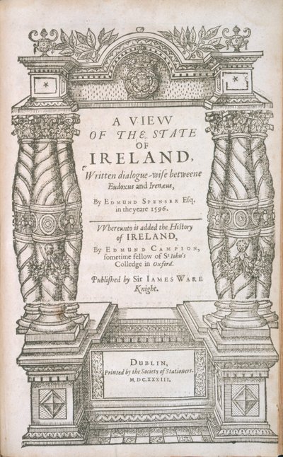 Titulní strana k Pohledu na Irský stát a k historii Irska, 1633 od English School