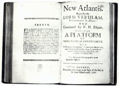 Titulní listy k Francis Bacons New Atlantis, vydání z roku 1660 (tisk) od English School