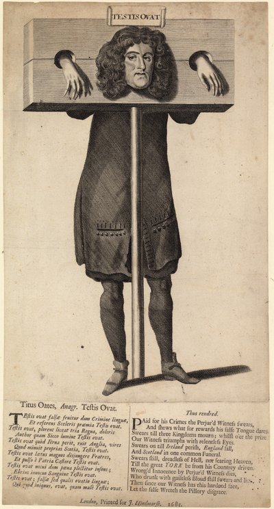 Titus Oates na pranýři, publikoval 1685 od English School