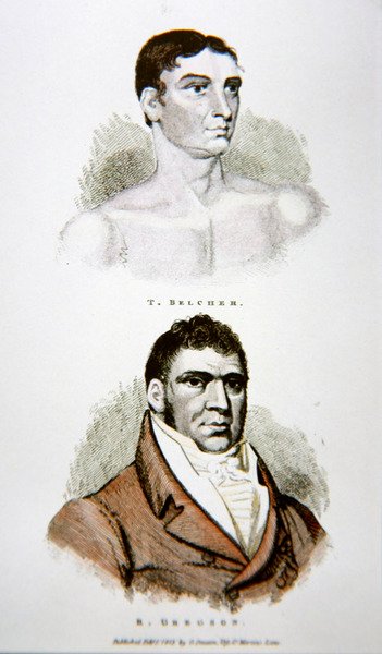 Tom Belcher a Gregson, z tisku vydaného v roce 1813 (barevné lito) od English School