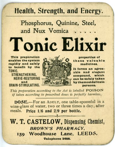 Štítek Tonic Elixir, raný (litho) od English School
