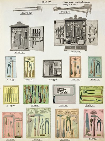 Nástroje a skříňky na nářadí z obchodního katalogu domácího zboží a kování, c.1890-1910 od English School