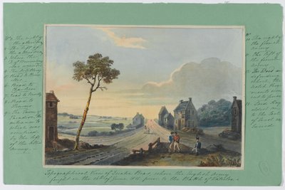 Topografický pohled na Quatre Bras, kde anglická armáda bojovala 16. června 1815 před bitvou u Waterloo, kolem roku 1815 (wc na papíře) od English School