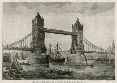 Tower Bridge u přílivu, s padacím mostem nahoru od English School