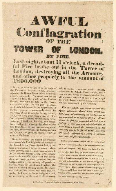 Požár londýnského Toweru, 1841 od English School