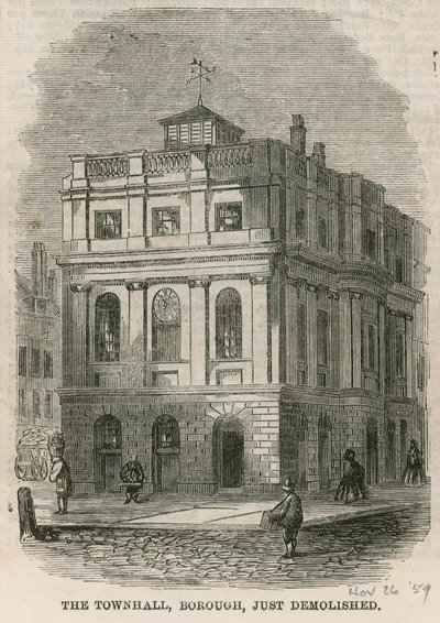Radnice, Borough High Street, Southwark, Londýn, právě zbourána od English School