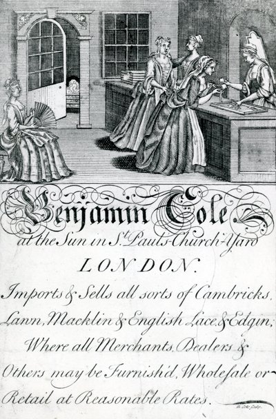 Trade Card, Benjamin Cole, londýnský obchodník (rytina) od English School