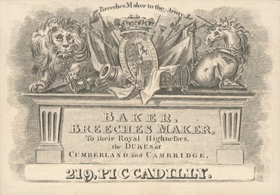 Obchodní karta, Baker, Breeches Maker od English School
