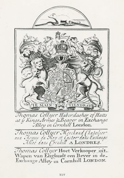 Obchodní karta pro Thomase Collyera, Cornhill Haberdasher od English School