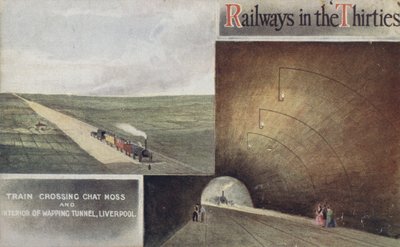 Vlakový přejezd Chat Moss a interiér Wapping Tunnel, Liverpool od English School