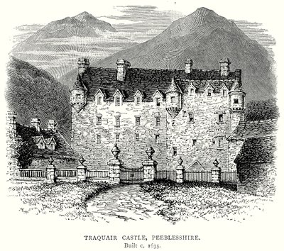 Hrad Traquair, Peeblesshire (rytina) od English School