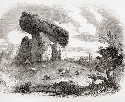 Trethevy Quoit, megalitická hrobka v Cornwallu, Anglie, ze staré Anglie: A Pictorial Museum, pub. 1847 od English School