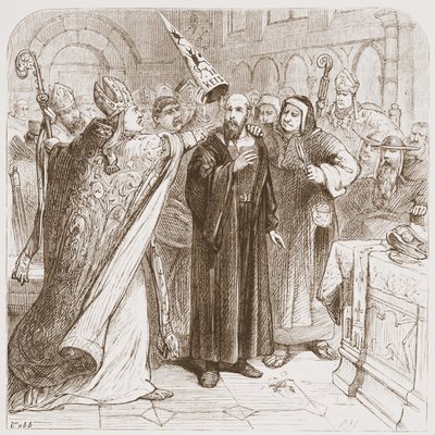 Process of Huss: Degrading the Martyr, ilustrace z Dějin protestantismu od Jamese Aitkena Wylie (1808-1890), nakl. 1878 od English School