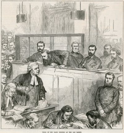 Soud s bankovními padělateli v Old Bailey od English School