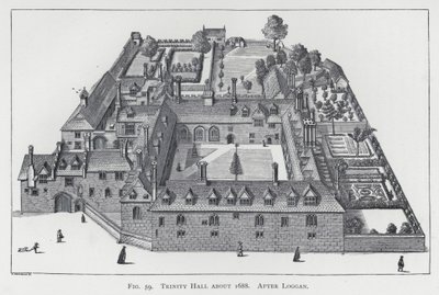 Trinity Hall asi 1688, po Loggan (rytina) od English School