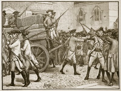 Vojáci doprovázející orazítkovaný papír na radnici, New York, 1766, ilustrace z Cassells Illustrated History of England (sépiová fotografie) od English School