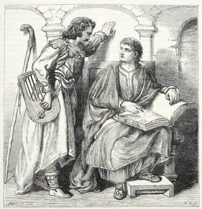 Trubadúr a Barbe, ilustrace z Historie protestantismu od Jamese Aitkena Wylie (1808-1890), hospoda. 1878 od English School