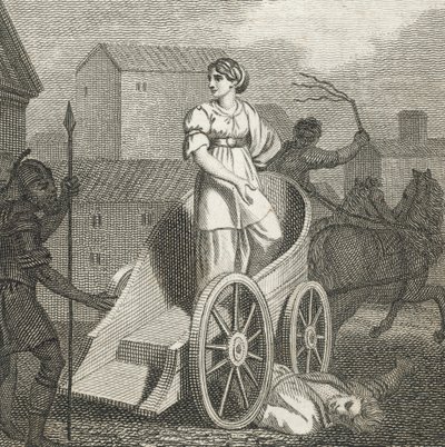 Tullia jede přes mrtvé tělo svého otce (rytina) od English School