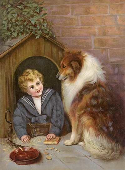 Turned Out - Chlapec předstírá, že je pes kolie (barevná litografie) od English School