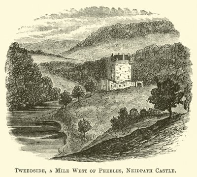 Tweedside, míli západně od Peebles, hrad Neidpath od English School