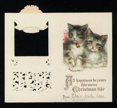 Dvě koťátka, vánoční přání. (chromolitho) od English School