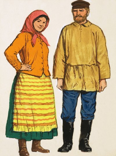Neznámý pár v národních krojích od English School