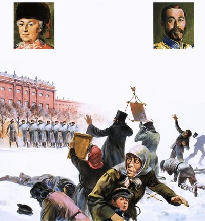 Neidentifikovaná scéna z ruské revoluce z roku 1905 od English School